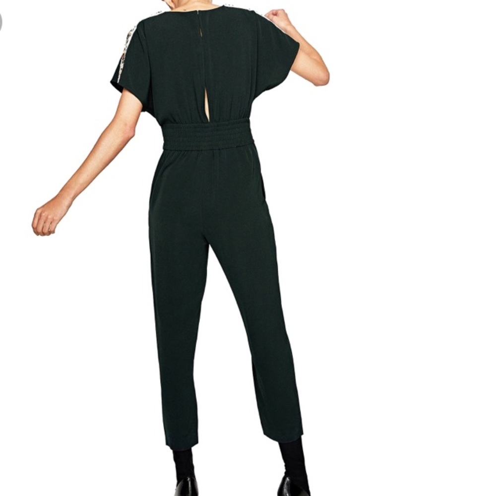 Zara • M • forest green jumpsuit w/ shoulder gems - Picture 6 of 8